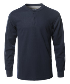 Men's Solid Basic Henley Neck Thermal Long Sleeve T-Shirt