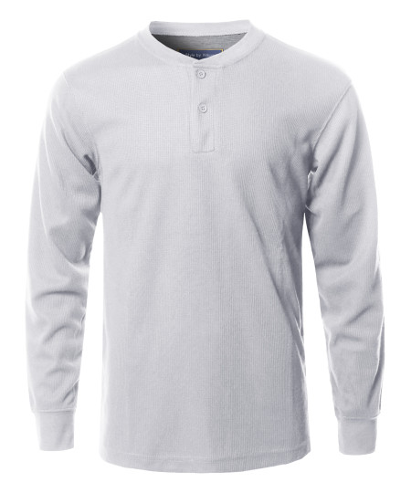 Men's Solid Basic Henley Neck Thermal Long Sleeve T-Shirt