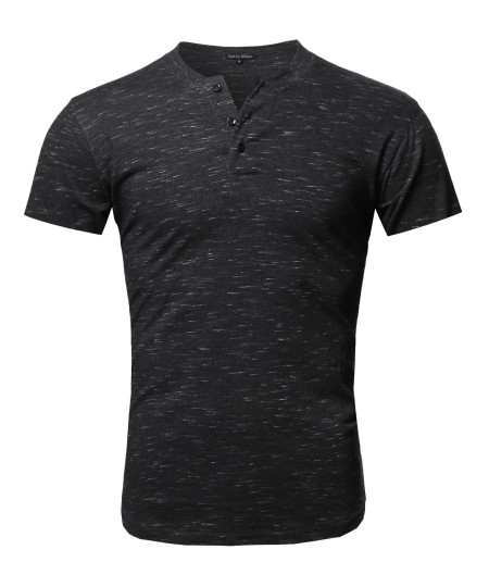 Men's Marble Short Sleeves Henley Collar T-Shirt