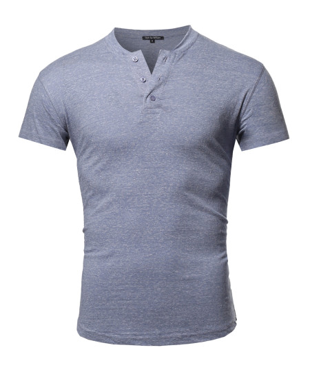 Men's Marble Short Sleeves Henley Collar T-Shirt