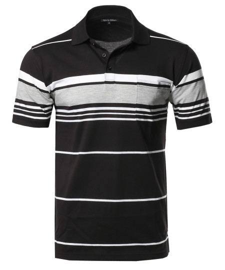 Men's Basic Everyday Stripe Chest Pocket Polo T-Shirt 
