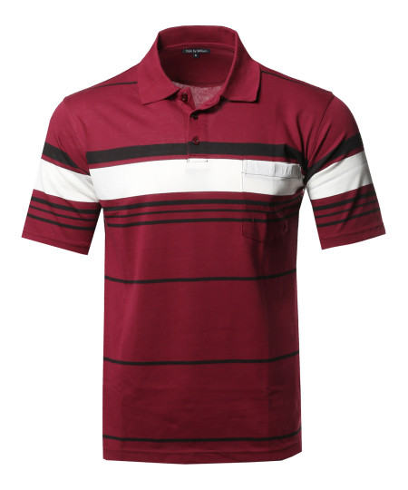 Men's Basic Everyday Stripe Chest Pocket Polo T-Shirt 