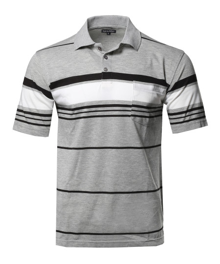 Men's Basic Everyday Stripe Chest Pocket Polo T-Shirt 