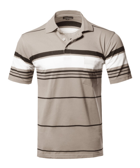 Men's Basic Everyday Stripe Chest Pocket Polo T-Shirt 