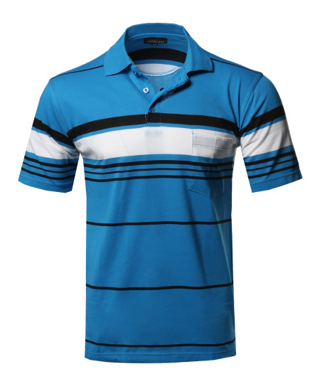 Men's Basic Everyday Stripe Chest Pocket Polo T-Shirt 