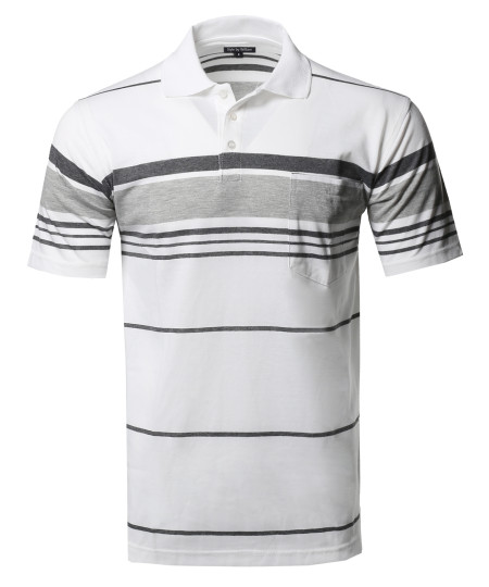 Men's Basic Everyday Stripe Chest Pocket Polo T-Shirt 