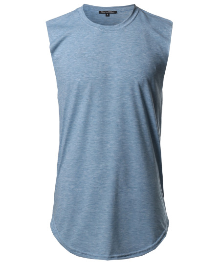 Men's Solid Casual Raw Cut Edges High Low Tank Top MADE IN USA