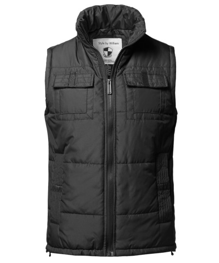 Men's Solid Front Zip Up Outdoor Padded Vest Outwear Jacket