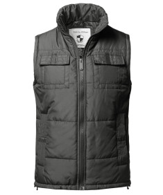 Men's Solid Front Zip Up Outdoor Padded Vest Outwear Jacket