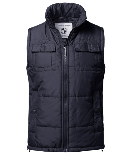 Men's Solid Front Zip Up Outdoor Padded Vest Outwear Jacket