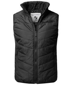 Men's Solid Front Zip Up Outdoor Comfortable Padded Vest Outwear Jacket