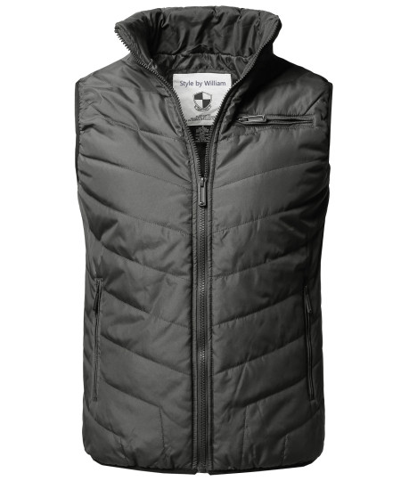 Men's Solid Front Zip Up Outdoor Comfortable Padded Vest Outwear Jacket