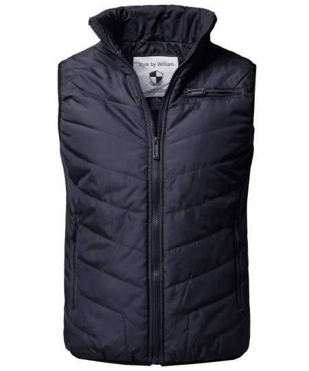 Men's Solid Front Zip Up Outdoor Comfortable Padded Vest Outwear Jacket