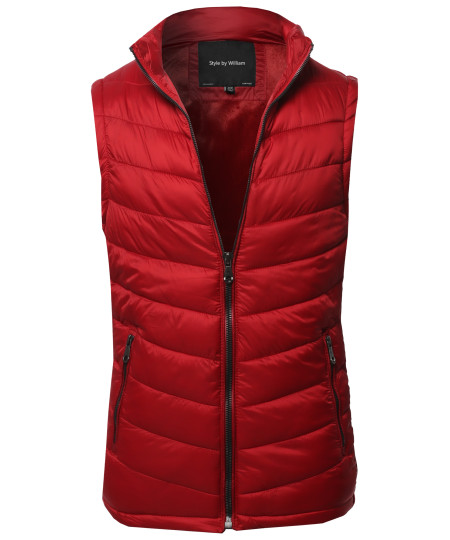 Men's Solid Front Zip Up Outdoor Padded Vest Outwear Jacket