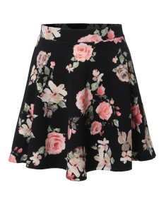 Women's Floral Elasticized Waistband Swing Skater A-Lined Skirt