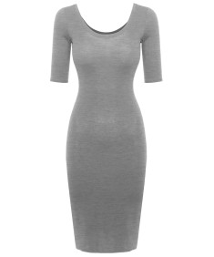 Women's Lounging Scoop Neck Elbow Sleeve Fitted Dress