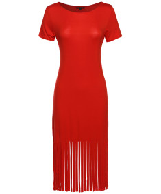 Women's Short Sleeve Midi Dress w/ Fringe