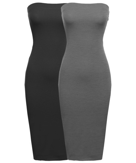 Women's Sexy Comfortable Tube Top Bodycon Midi Dress in Various Colors