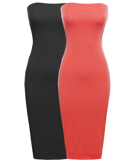 Women's Sexy Comfortable Tube Top Bodycon Midi Dress in Various Colors