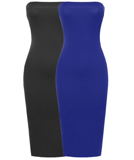 Women's Sexy Comfortable Tube Top Bodycon Midi Dress in Various Colors