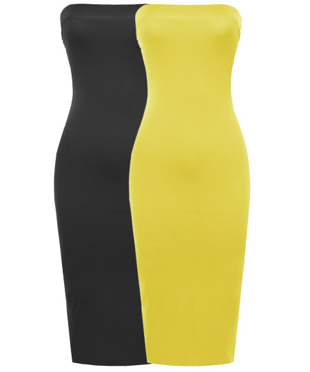 Women's Sexy Comfortable Tube Top Bodycon Midi Dress in Various Colors