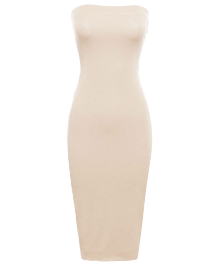 Women's Sexy Comfortable Tube Top Bodycon Midi Dress in Various Colors