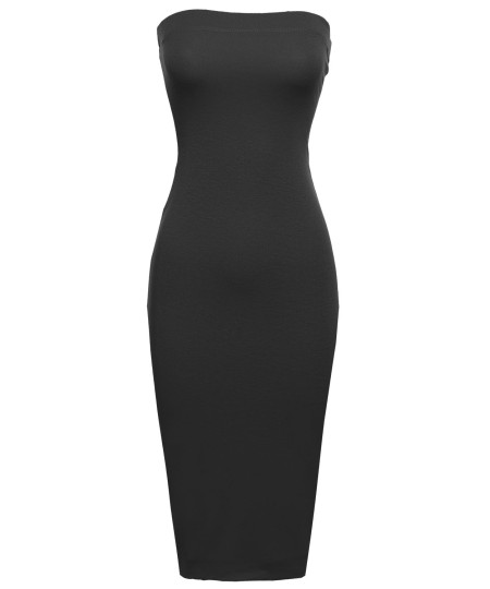 Women's Sexy Comfortable Tube Top Bodycon Midi Dress in Various Colors