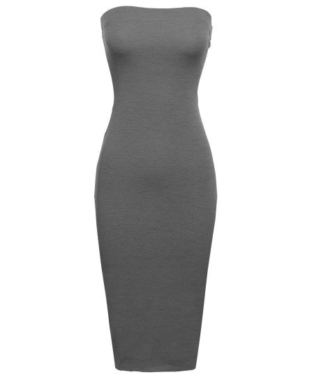 Women's Sexy Comfortable Tube Top Bodycon Midi Dress in Various Colors