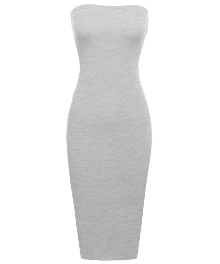 Women's Sexy Comfortable Tube Top Bodycon Midi Dress in Various Colors