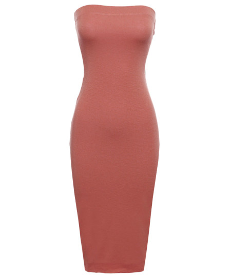 Women's Sexy Comfortable Tube Top Bodycon Midi Dress in Various Colors