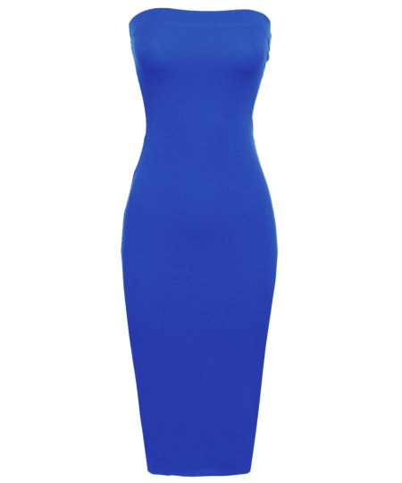 Women's Sexy Comfortable Tube Top Bodycon Midi Dress in Various Colors