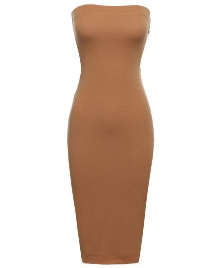 Women's Sexy Comfortable Tube Top Bodycon Midi Dress in Various Colors