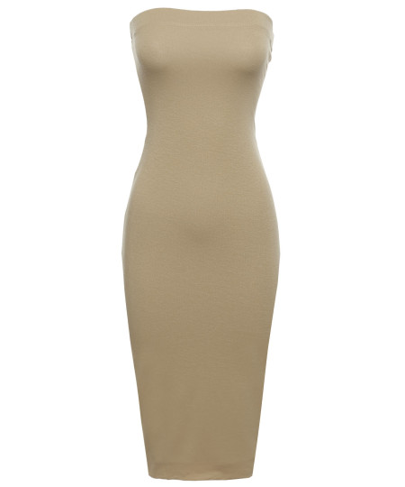 Women's Sexy Comfortable Tube Top Bodycon Midi Dress in Various Colors