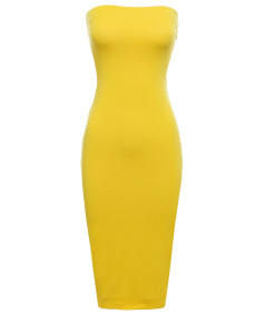 Women's Sexy Comfortable Tube Top Bodycon Midi Dress in Various Colors