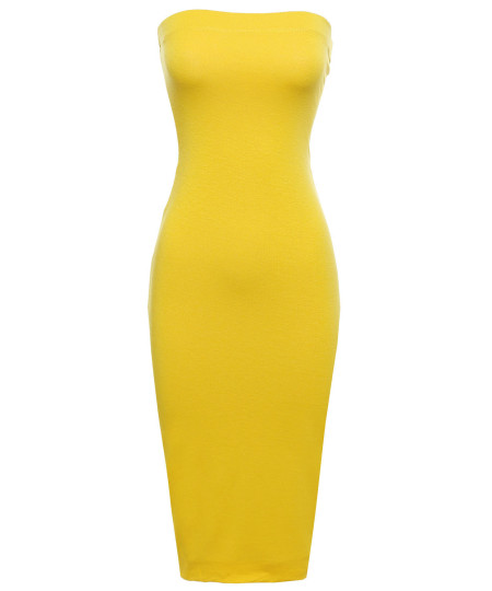 Women's Sexy Comfortable Tube Top Bodycon Midi Dress in Various Colors