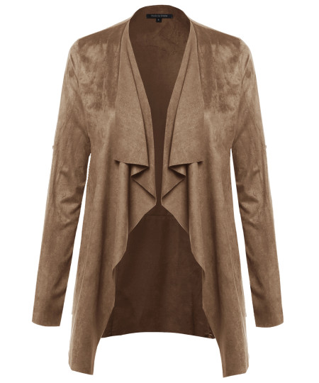 Women's Faux Suede Long Sleeve Cardigan