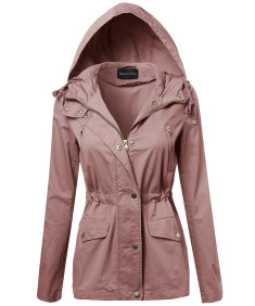 Women's Military Zip Up & Button Closure Hooded Jackets