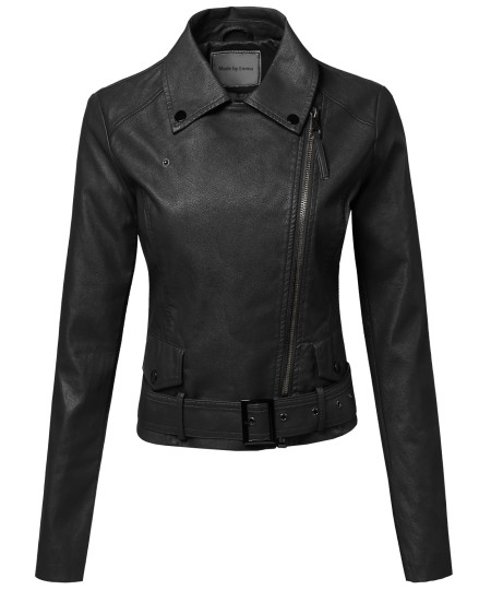 Women's Classic Belted Biker Jacket