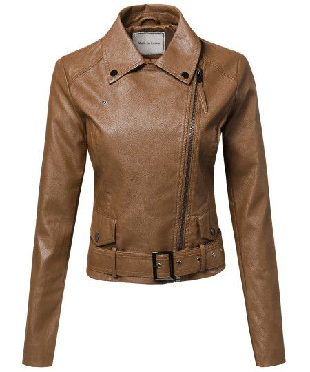 Women's Classic Belted Biker Jacket