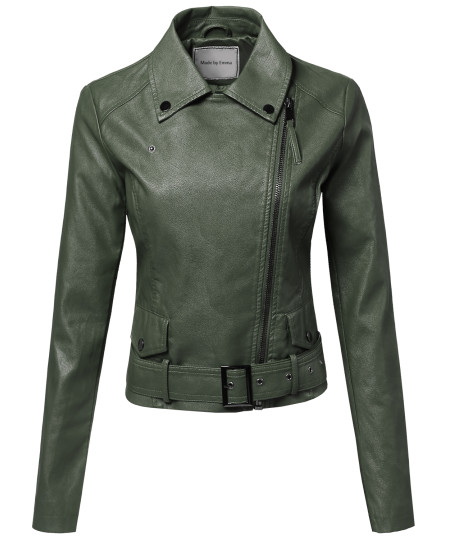 Women's Classic Belted Biker Jacket