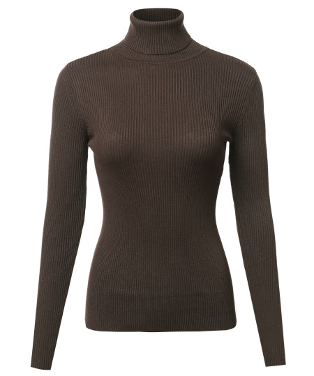 Women's Basic Slim Fit Lightweight Ribbed Turtleneck Sweater