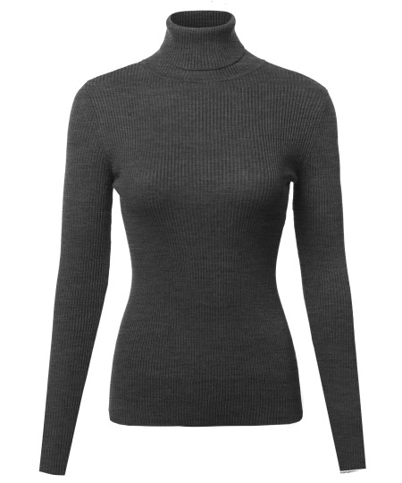 Women's Basic Slim Fit Lightweight Ribbed Turtleneck Sweater