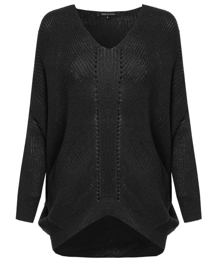 Women's Basic Knit Sweater With Dolman 3/4 Sleeves