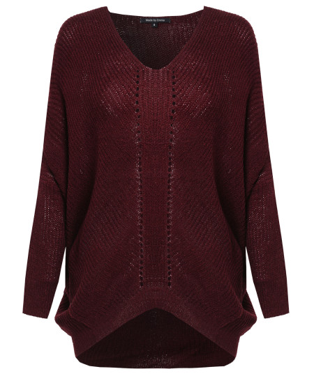 Women's Basic Knit Sweater With Dolman 3/4 Sleeves