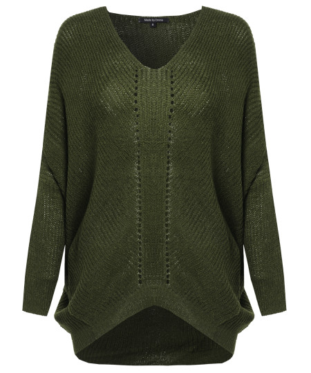 Women's Basic Knit Sweater With Dolman 3/4 Sleeves