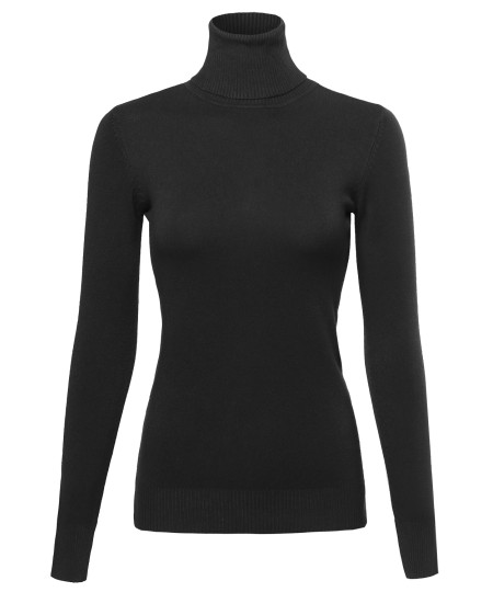 Women's Basic Lightweight Ribbed Turtleneck Sweater Top