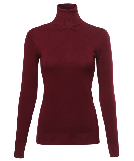 Women's Basic Lightweight Ribbed Turtleneck Sweater Top