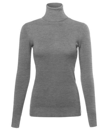 Women's Basic Lightweight Ribbed Turtleneck Sweater Top