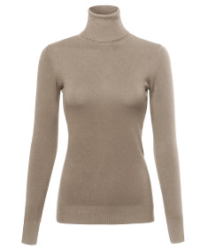 Women's Basic Lightweight Ribbed Turtleneck Sweater Top