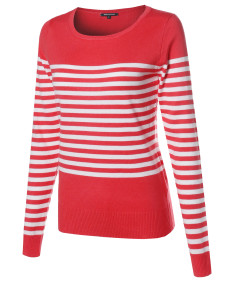 Women's Round Neck Striped Pullover Long Sleeve Top